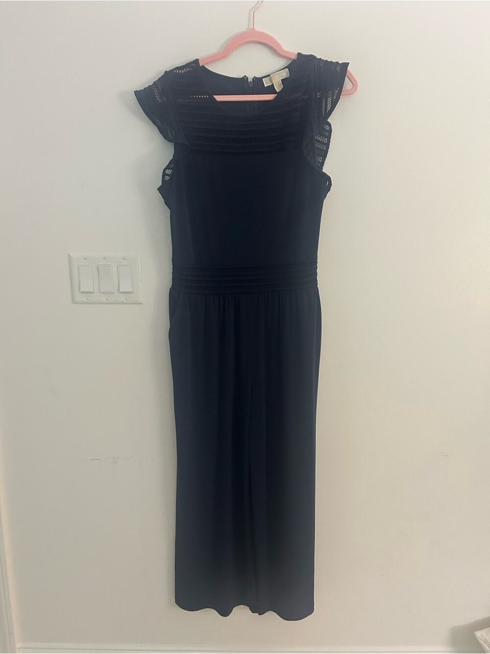 Michael Michael Kors Womens Large Navy Wide Leg Jumpsuit Lace Flutter Sleeve